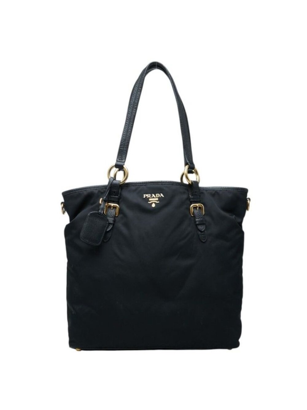 Prada Logo Tote Bag Black Nylon Leather